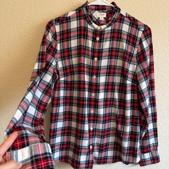 J.Crew festive HOLIDAY PLAID ruffle trim FLANNEL fitted woman’s SHIRT~size S - Picture 4 of 11